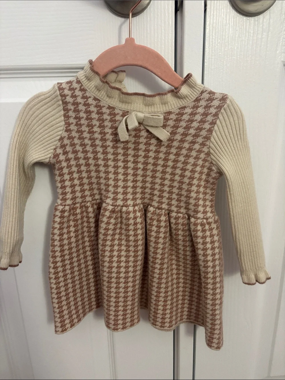 Janie and Jack Cream and Brown Houndstooth Knit Dress